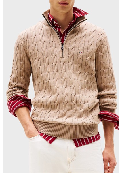 Pamuklu Regular Fit Yarım Fermuarlı Dik Yaka Kazak Erkek Kazak MW0MW36532 Afe