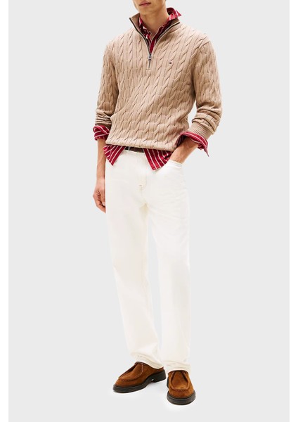 Pamuklu Regular Fit Yarım Fermuarlı Dik Yaka Kazak Erkek Kazak MW0MW36532 Afe fiyatları