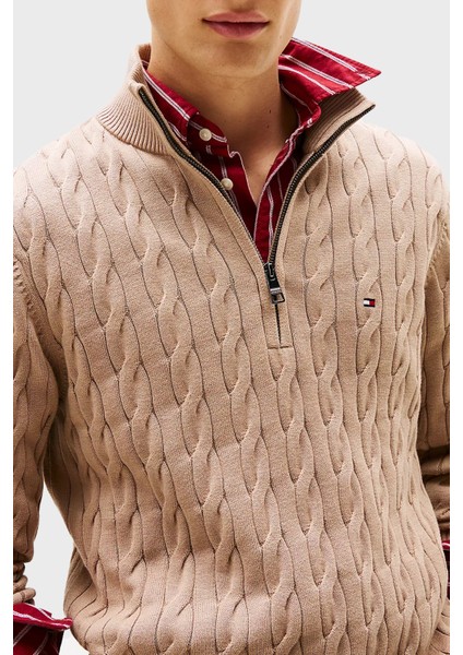 Pamuklu Regular Fit Yarım Fermuarlı Dik Yaka Kazak Erkek Kazak MW0MW36532 Afe fırsatları