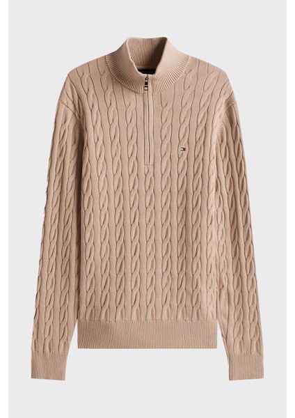 Pamuklu Regular Fit Yarım Fermuarlı Dik Yaka Kazak Erkek Kazak MW0MW36532 Afe indirimleri