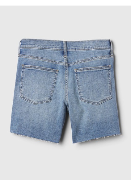 Kadın Koyu Mavi 5" Mid Rise Denim Girlfriend Şort