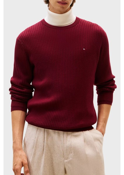 Pamuk ve Kaşmir Karışımlı Regular Fit Bisiklet Yaka Kazak Erkek Kazak MW0MW40449 Vlp