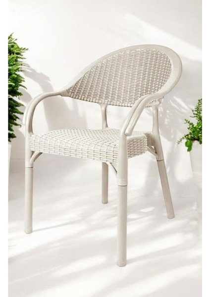 Bahçe Sandalyesi Polipropilen Cam Elyaf Bambu Rattan Tasarım Kapuçino Renk 84x58x56 cm Tek Kişilik
