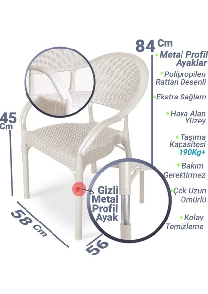 Bahçe Sandalyesi Polipropilen Cam Elyaf Bambu Rattan Tasarım Kapuçino Renk 84x58x56 cm Tek Kişilik