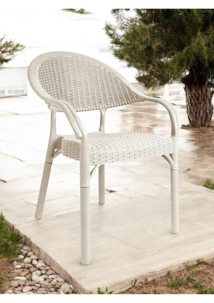 Bahçe Sandalyesi Polipropilen Cam Elyaf Bambu Rattan Tasarım Kapuçino Renk 84x58x56 cm Tek Kişilik