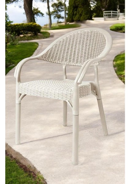 Bahçe Sandalyesi Polipropilen Cam Elyaf Bambu Rattan Tasarım Kapuçino Renk 84x58x56 cm Tek Kişilik