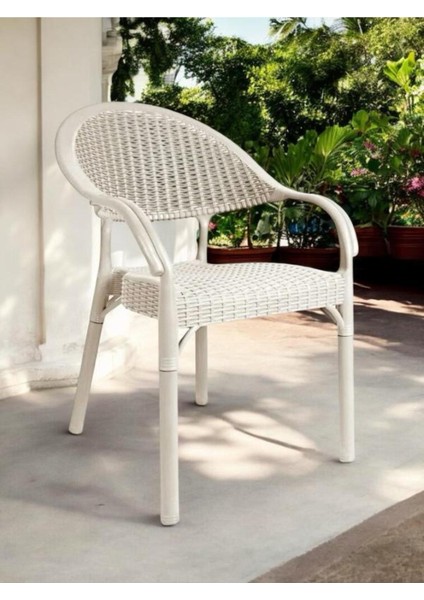 Bahçe Sandalyesi Polipropilen Cam Elyaf Bambu Rattan Tasarım Kapuçino Renk 84x58x56 cm Tek Kişilik