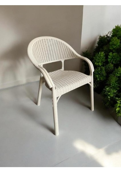 Bahçe Sandalyesi Polipropilen Cam Elyaf Bambu Rattan Tasarım Kapuçino Renk 84x58x56 cm Tek Kişilik