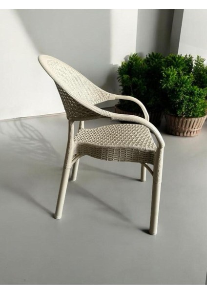 Bahçe Sandalyesi Polipropilen Cam Elyaf Bambu Rattan Tasarım Kapuçino Renk 84x58x56 cm Tek Kişilik