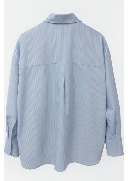 Standart Beden Oversize Çizgili Nakış Detaylı Gömlek modelleri