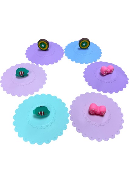 6'lı Silikon Meyve Bitki Hayvan Figürlü Kupa-Bardak Kapağı Seti-Toz Geçirmez Bardak Kapağı Kupa