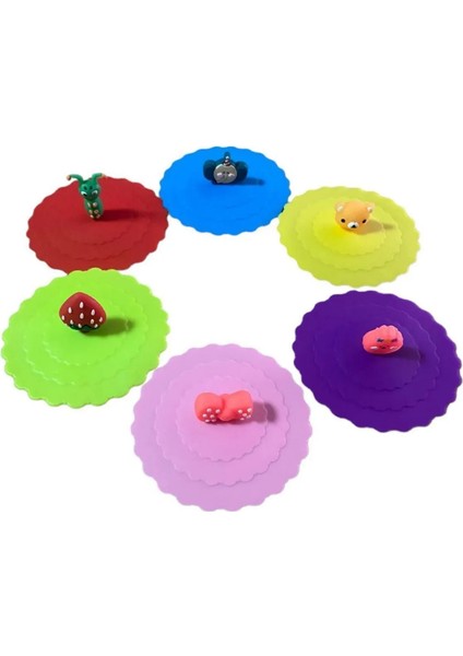6'lı Silikon Meyve Bitki Hayvan Figürlü Kupa-Bardak Kapağı Seti-Toz Geçirmez Bardak Kapağı Kupa modelleri