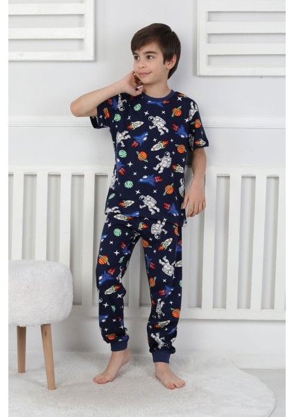 Kısa Kollu Astranot Temalı %100 Pamuk Erkek Çocuk Pijama Takımı