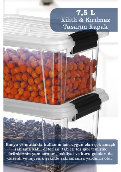 2'li 7,5l Un Bakliyat Erzak Kabı Kilitli Kapaklı Banyo Düzenleyici Deterjanlık Saklama Kutusu 2x7,5l fiyatları