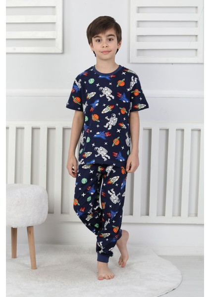 Kısa Kollu Astranot Temalı %100 Pamuk Erkek Çocuk Pijama Takımı indirimleri
