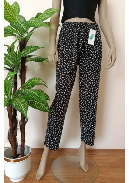 Kadın Siyah Çiçekli Baskılı Pamuklu Penye Pijama Altı modelleri