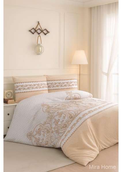 Çift Kişilik Pamuklu Nevresim Takımı Sarmaşık Bej