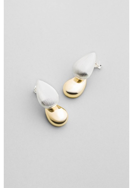 Velora Damla 18 Ayar Sarı ve Beyaz Altın Kaplama Gümüş Küpe