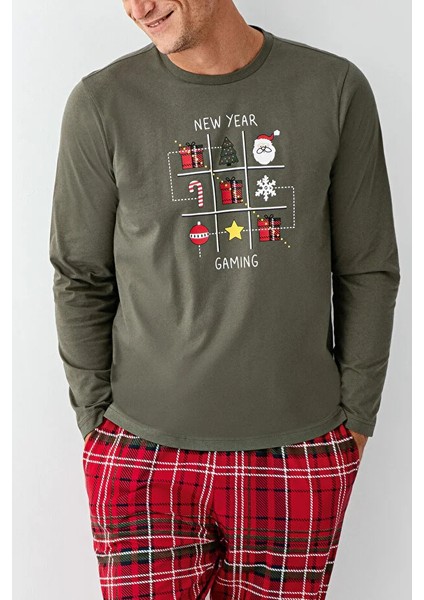 Yılbaşı Temalı Uzun Kol Erkek Pijama Takım 3513 modelleri