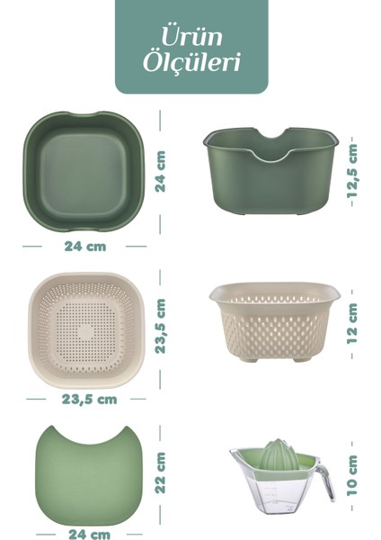5'li Mutfak Hazırlık Seti - Çok Amaçlı Karıştırma Kabı Kasesi Kesme Tahtası Süzgeç Limon Sıkacağı indirimleri
