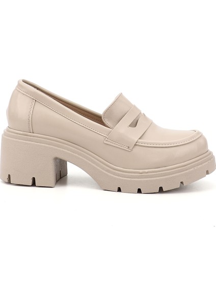 Kadın Ten Kalın Topuklu Loafer Ayakkabı