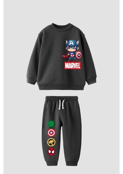Erkek Çocuk Baskılı 3 Iplik Kumaş Pamuklu Alt Üst Takım