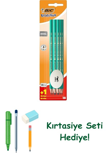 Bıc Evolution Hb Kurşun Kalem ve Silgi Seti, 10 Hb Uçlu Kurşun Kalem ve 1 Silgi