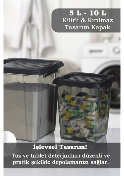 2'li Set 5-10L Kilit Kapak Saklama Kutusu Deterjanlık - Un Bakliyat Erzak Saklama Kabı Organizer Box fiyatları