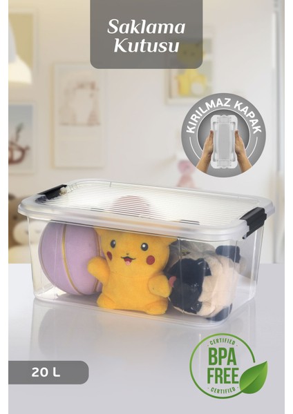 20 Lt Multibox Saklama Kabı - Kilitli Kapaklı Çok Amaçlı Düzenleyici Kiler Depolama Saklama Kutusu