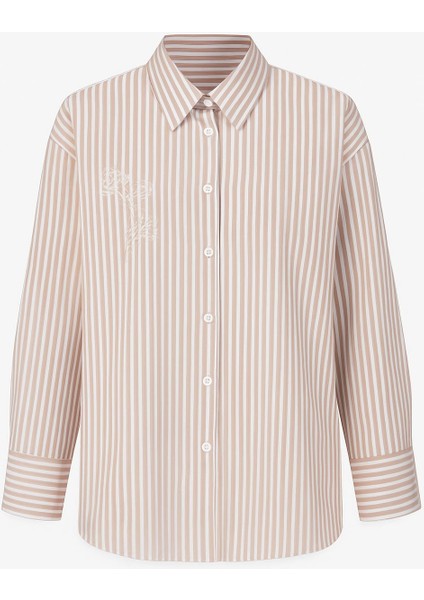 Standart Beden Oversize Çizgili Nakış Detaylı Gömlek modelleri