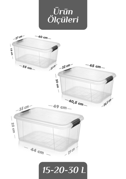 3'lü 15-20-30 L Çok Amaçlı Saklama Kabı Seti - Kilitli Kapak Banyo Mutfak Düzenleyici Saklama Kutusu fırsatları