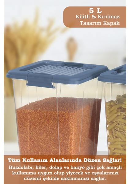 2'li Organizer Box 5l Un Bakliyat Erzak Kabı - Kilit Kapaklı Düzenleyici Deterjanlık Saklama Kutusu fiyatları