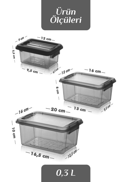 3'lü Set Çok Amaçlı Kilit Kapaklı Saklama Kabı - Buzdolabı Düzenleyici Saklama Kutusu 0,3-0,8-1,8 Lt fırsatları
