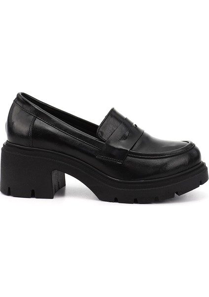 Kadın Siyah Kalın Topuklu Loafer Ayakkabı