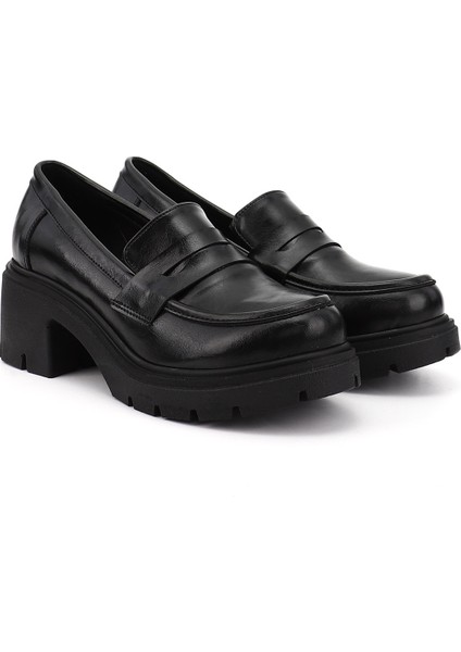 Kadın Siyah Kalın Topuklu Loafer Ayakkabı fiyatları