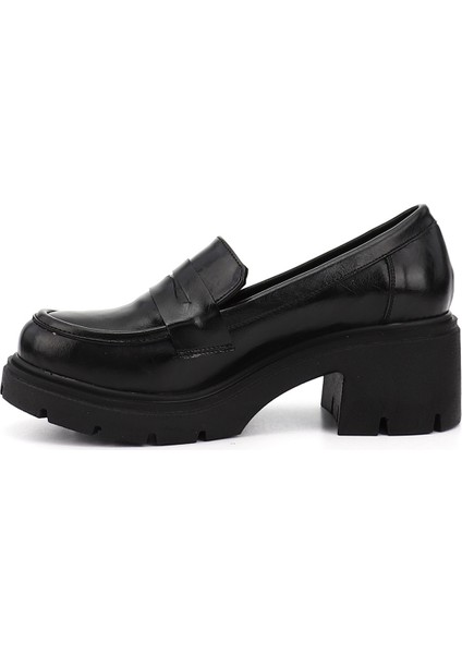 Kadın Siyah Kalın Topuklu Loafer Ayakkabı modelleri