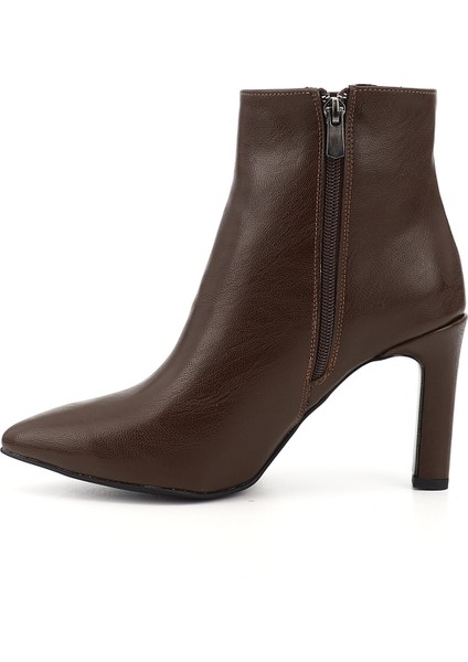 Kadın Kahverengi Fermuarlı Sivri Burun İnce Topuklu Bot modelleri
