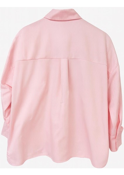 Standart Beden Oversize Çizgili Nakış Detaylı Gömlek fırsatları