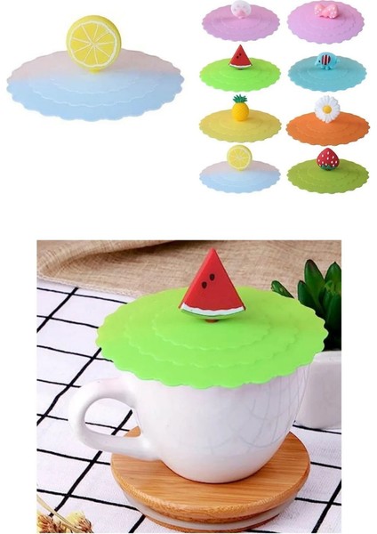 3'lü Silikon Meyve Bitki Hayvan Figürlü Kupa-Bardak Kapağı Seti-Toz Geçirmez Bardak Kapağı