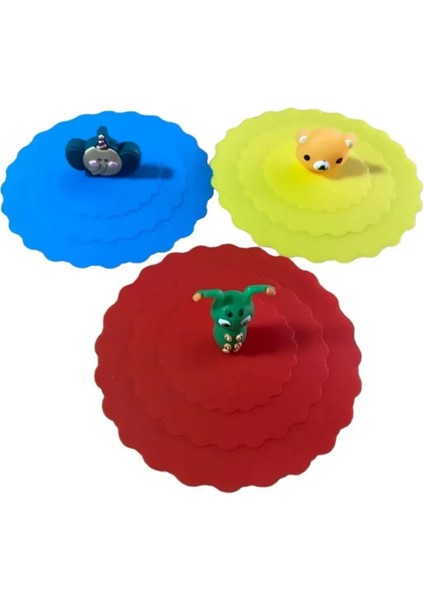 3'lü Silikon Meyve Bitki Hayvan Figürlü Kupa-Bardak Kapağı Seti-Toz Geçirmez Bardak Kapağı fırsatları