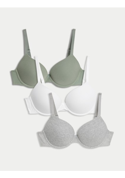 3'lü Pamuklu Push Up T-Shirt Sütyeni