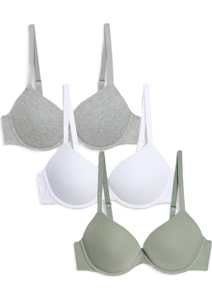 3'lü Pamuklu Push Up T-Shirt Sütyeni