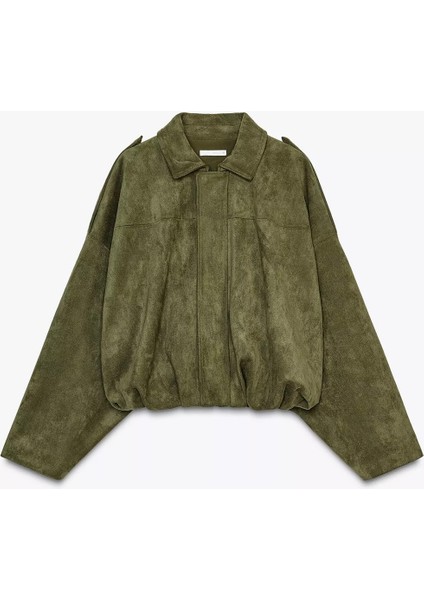 Kadın Rodney Süet Etkili Haki Bomber Ceket