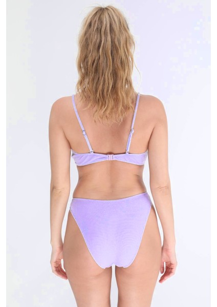 Lila Yumuşak Kumaş Günlük Kullanım Lila Dokulu Bikini Alt modelleri