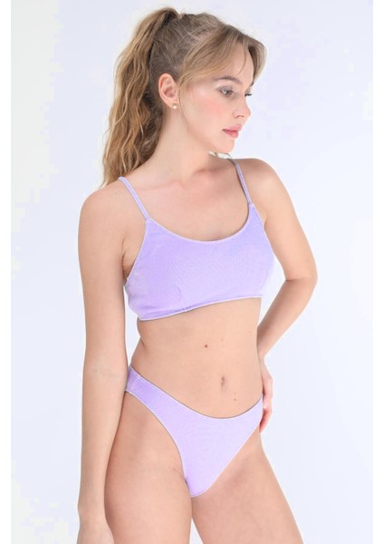 Lila Yumuşak Kumaş Günlük Kullanım Lila Dokulu Bikini Alt fırsatları
