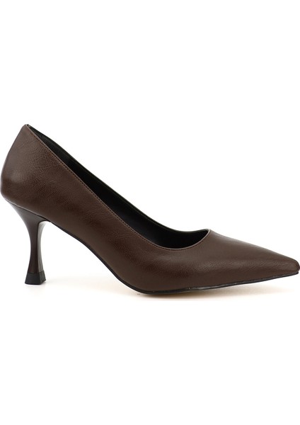 Kadın Kahverengi Sivri Burun Kadeh Ökçe Stiletto