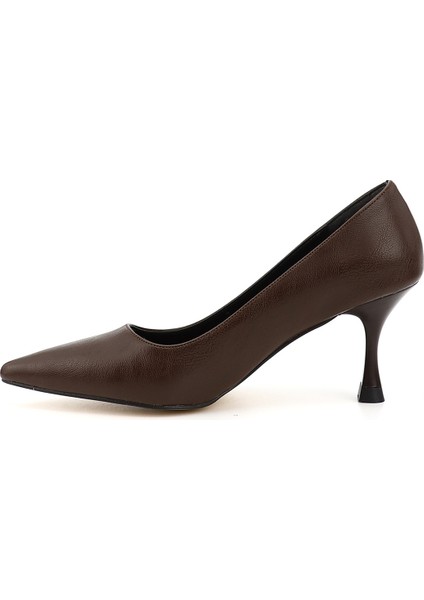 Kadın Kahverengi Sivri Burun Kadeh Ökçe Stiletto modelleri