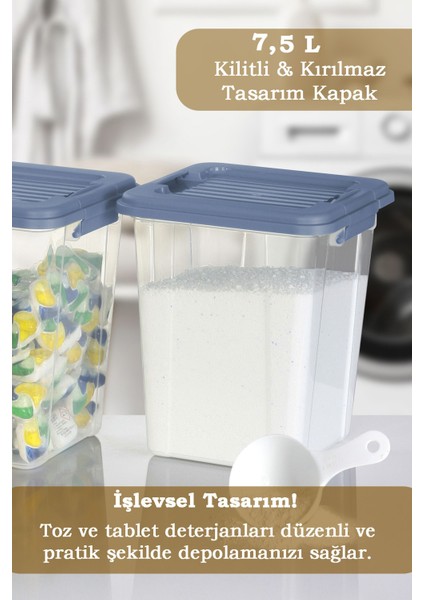 4'lü Organizer Box 7,5 L Un Bakliyat Erzak Kabı Kilit Kapaklı Düzenleyici Deterjanlık Saklama Kutusu fiyatları