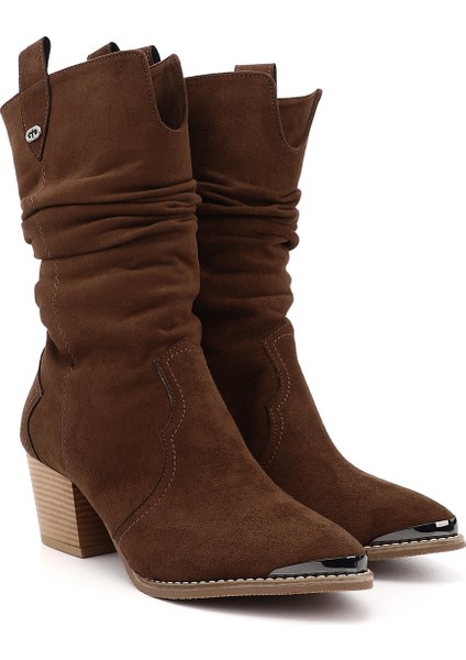 Kadın Kahve Sivri Burun Kalın Topuklu Kovboy Çizme fiyatları