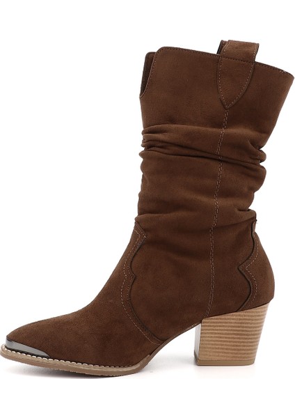 Kadın Kahve Sivri Burun Kalın Topuklu Kovboy Çizme modelleri